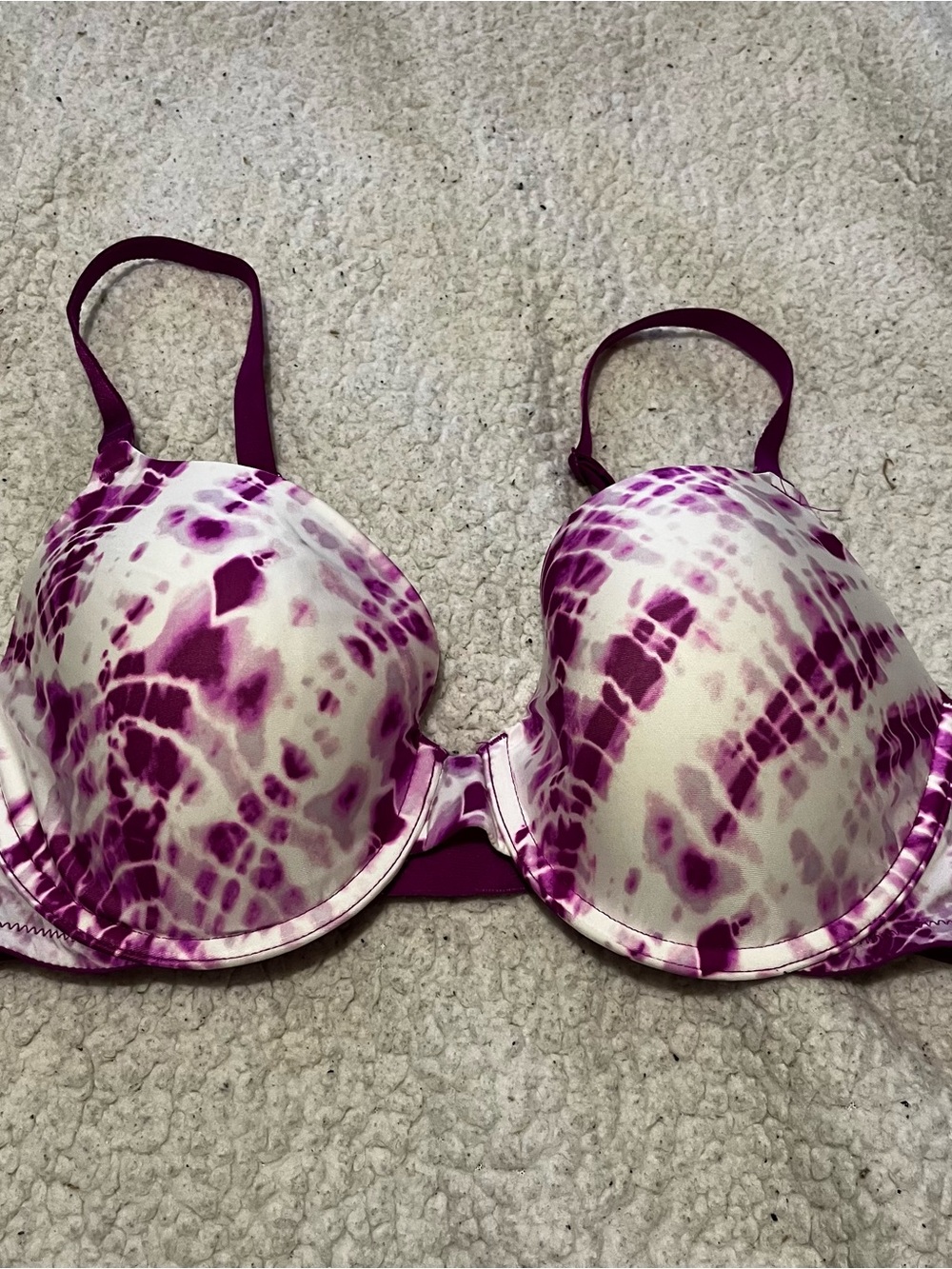 Victoria’s Secret Perfect Coverage Bra Purple Tie Dye Underwire Lined  36C